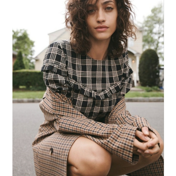 Madewell Tops - Madewell ruffle yoke top in metallic plaid NWT